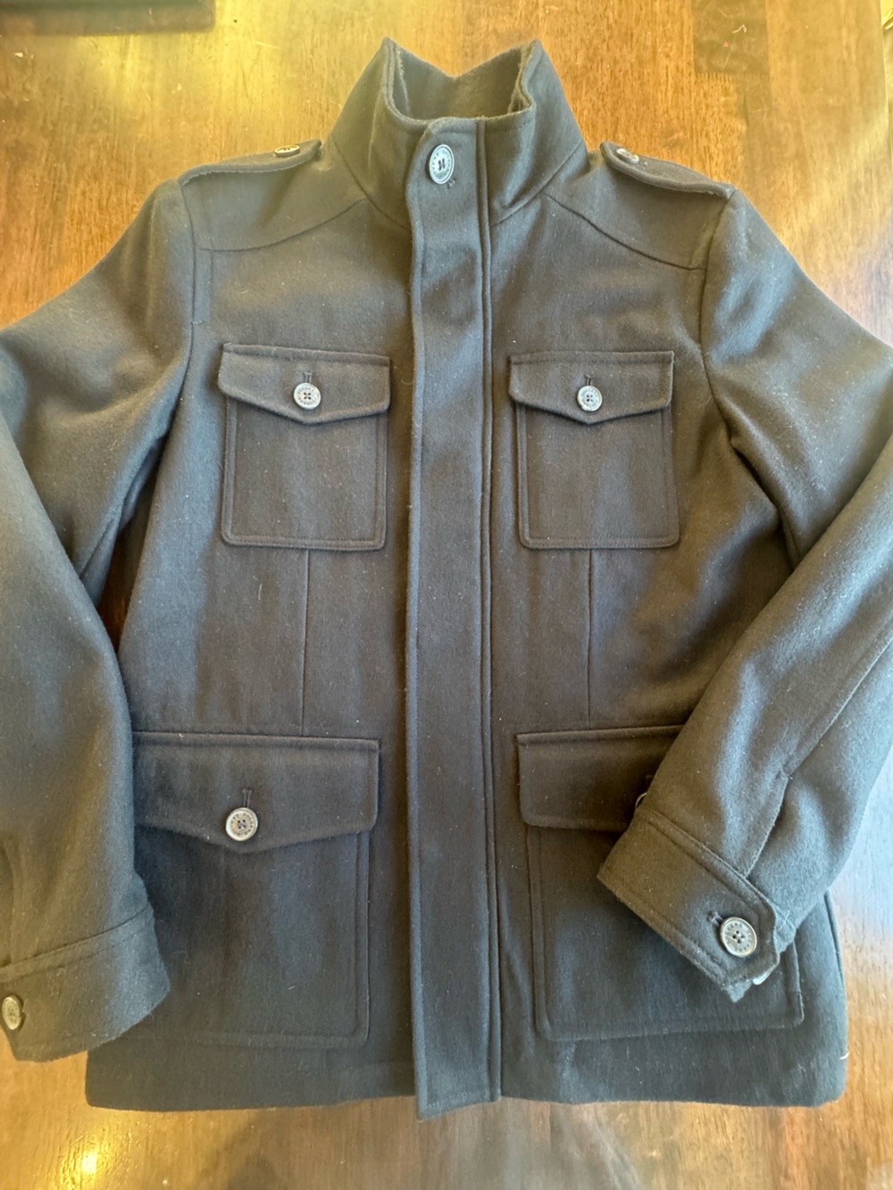 Dockers Wool Blend Pea Coat Jacket Mens M Black Zip Snap Quilted Lined